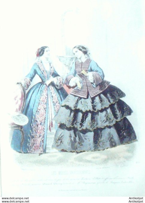 Gravure Les Modes Parisiennes 1851 # 678 Robes de chambre Maison Collot