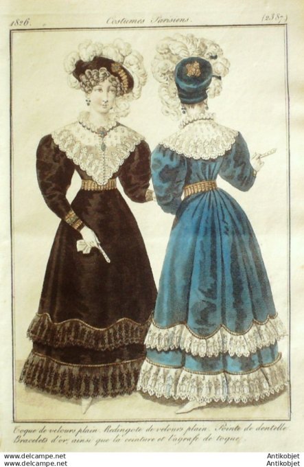Gravure Mode Costume Parisien 1826 # 2387 (eau forte old Fashion plate