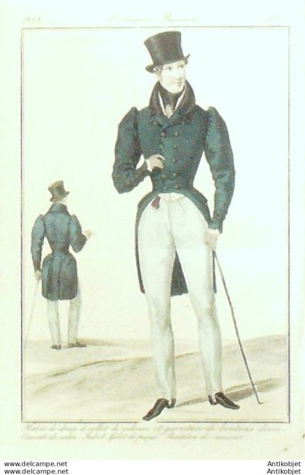 Costume Parisien 1828 # 2639 Habit de drap à collet homme