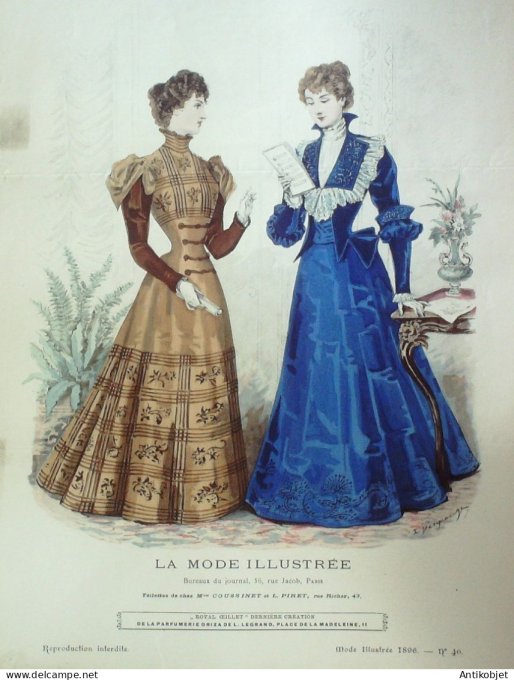 Gravure Mode illustree 1896 # 46 (Old Fashion plate) RARE