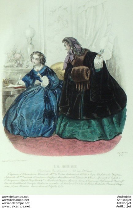 Gravure La mode 1858 #  5 (aquarelle old Fashion plate)