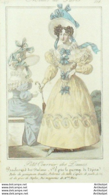 Gravure Mode Courrier des Dames 1826 #  558 (eau forte old Fashion plate)