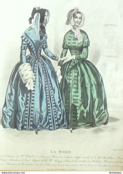Gravure La mode 1845 #  1 (aquarelle old Fashion plate)