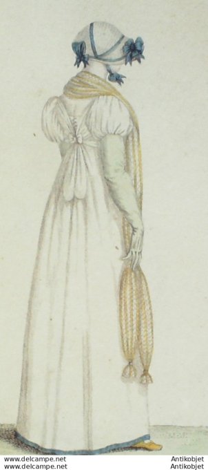 Gravure de mode Costume Parisien 1807 n° 825 Schall en filet bouffant