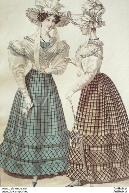 Gravure de mode Costume Parisien 1826 n°2409 Robe de madras bodées corsage