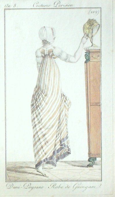 Gravure Mode Costume Parisien 1800 an  8 # 229 (eau forte old Fashion plate