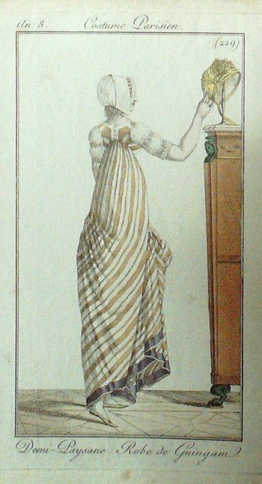 Gravure Mode Costume Parisien 1800 an  8 # 229 (eau forte old Fashion plate