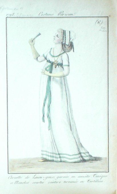 Gravure Mode Costume Parisien 1797 an  6 #  22 (eau forte old Fashion plate