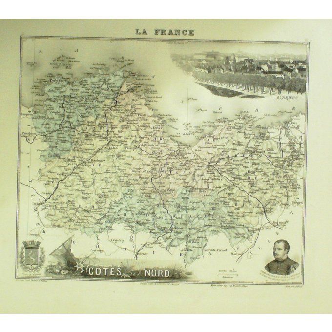 Carte COTES du NORD (22) SAINT BRIEUC Graveur LECOQ WALTNER BARBIER 1868