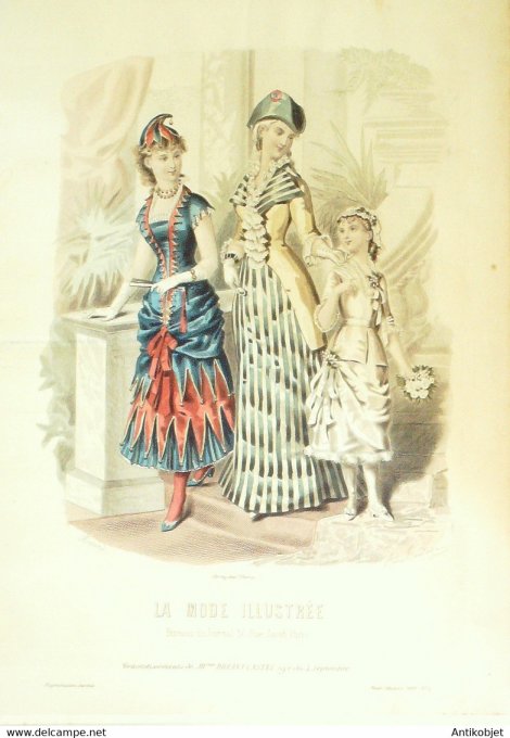 Gravure de mode La Mode illustrée 1880 n°04 Travestissements (Maison Bréant-Castel)
