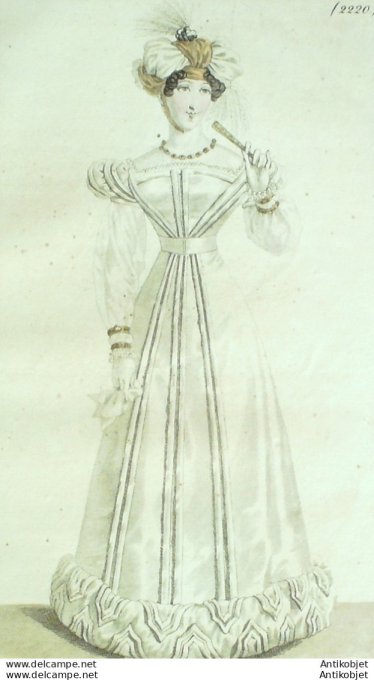 Costume Parisien 1824 # 2220 Robe satin tulle turban morbite en gaze