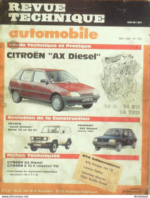 Revue Tech. Automobile 1989 n°503 Citroen Ax Toyota Land Cuiser Peugeot 205