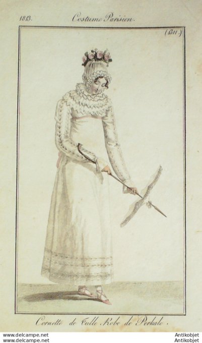 Costume Parisien 1813 # 1311 Cornette tulle Robe perkale