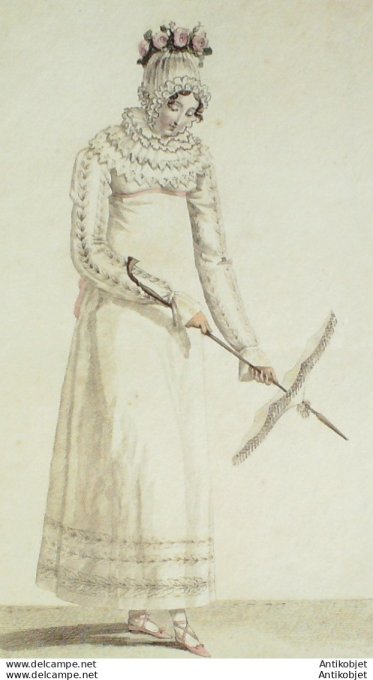 Costume Parisien 1813 # 1311 Cornette tulle Robe perkale