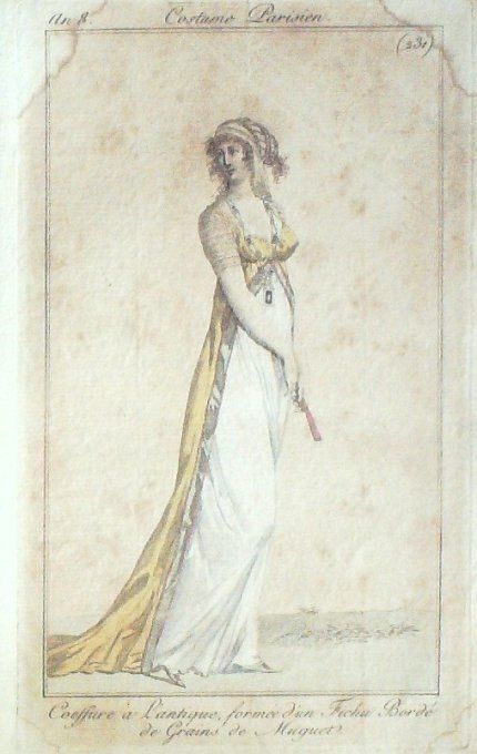 Gravure Mode Costume Parisien 1800 an  8 # 231 (eau forte old Fashion plate