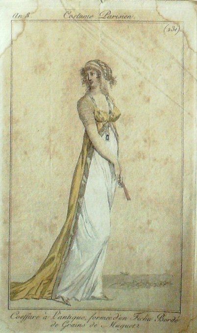 Gravure Mode Costume Parisien 1800 an  8 # 231 (eau forte old Fashion plate