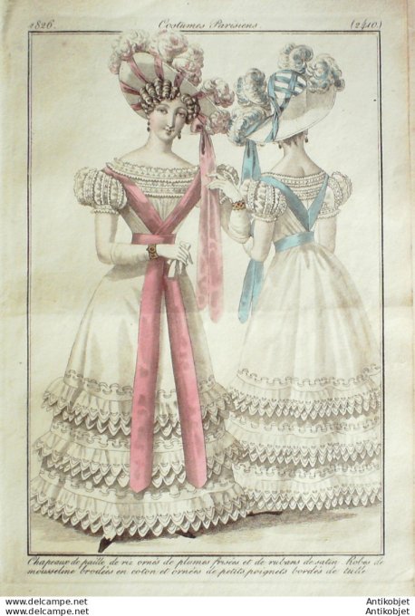 Costume Parisien 1826 # 2410 Robes mousseline brodées