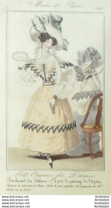 Gravure Mode Courrier des Dames 1827 #  618 (eau forte old Fashion plate)