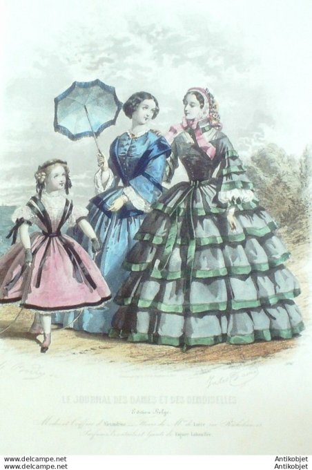 Gravure Mode J.Dames & Demoiselles 1854 # 506 (Old Fashion plate)