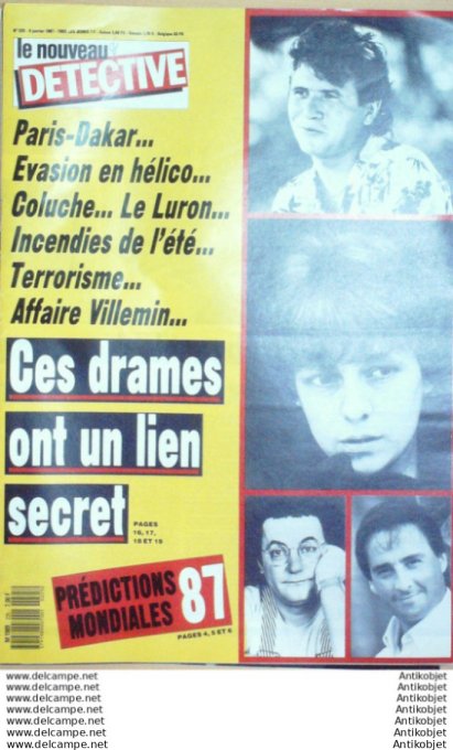 Détective 1987 # 225 Senlis Lille Vallebonne Perpignan Claude François Balavoine Coluche