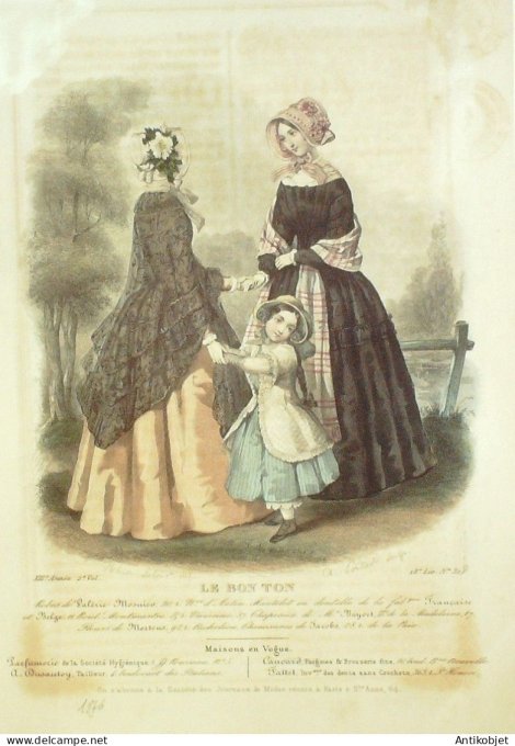 Gravure Mode Le Bon Ton 1846 13 # 31b (aquarelle old fashion plate)