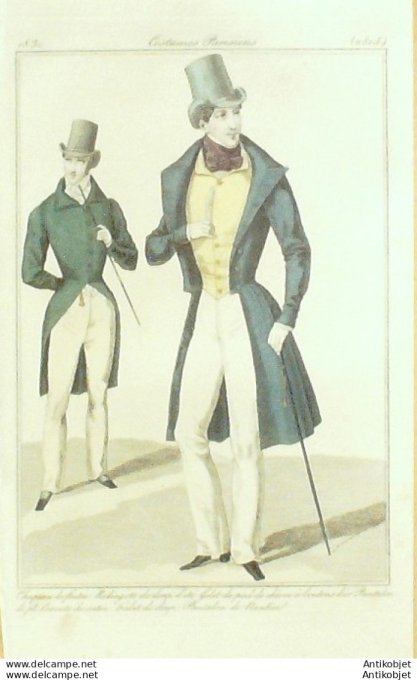 Costume Parisien 1830 # 2815 Redingote de drap homme gilet