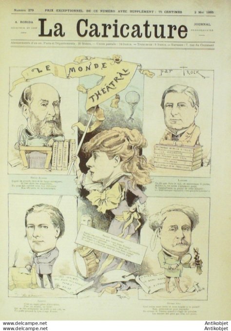 La Caricature 1885 #279 Monde théâtral Trock billet d'auteur