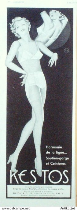 Publicité Lingerie Kestos Vahiné 1930