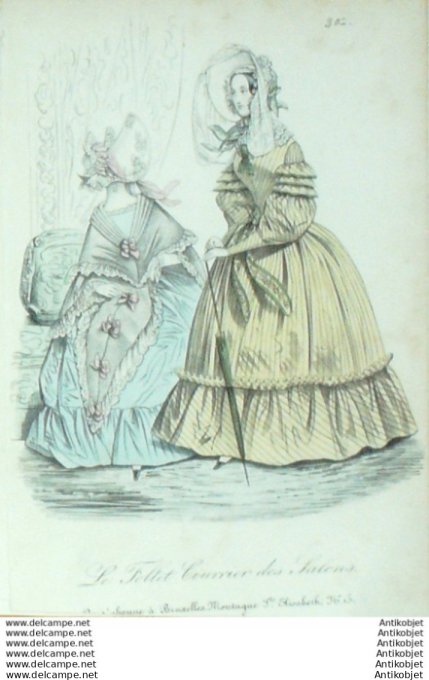 Gravure Mode Le Follet 1834 # 302 (aquarelle Old Fashion plate)