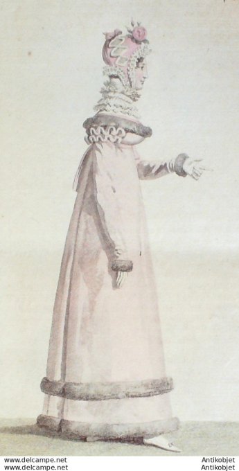 Gravure de mode Costume Parisien 1817 n°1628 Robe garnie de Chichilla