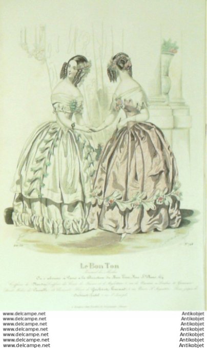 Gravure Mode Le Bon Ton 1843 # 745 (aquarelle old fashion plate)