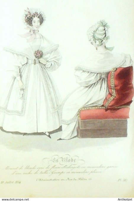 Gravure La mode 1834 # 387 (aquarelle old Fashion plate)