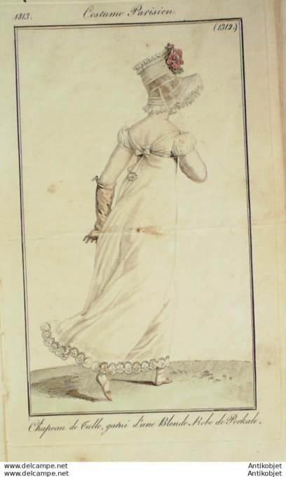 Gravure de mode Costume Parisien 1813 n°1312 Robe perkale