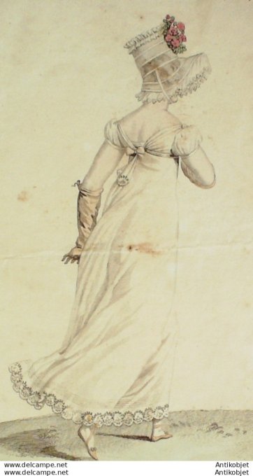 Gravure de mode Costume Parisien 1813 n°1312 Robe perkale