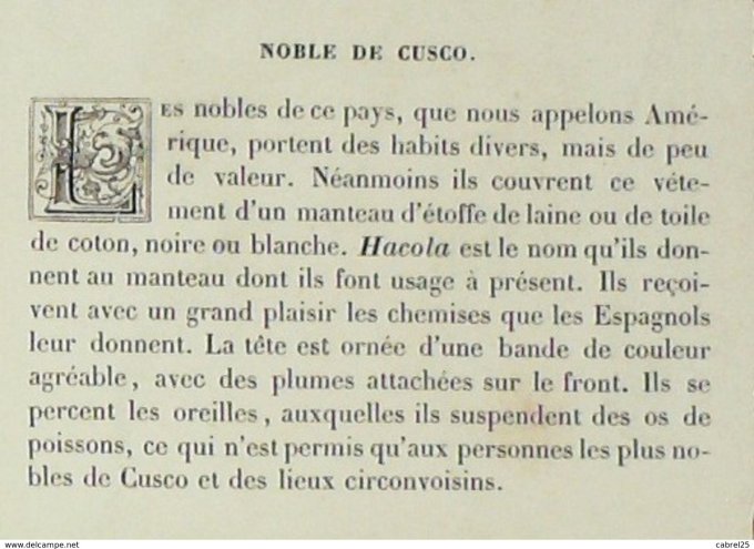 Pérou CUSCO noble villageois 1859