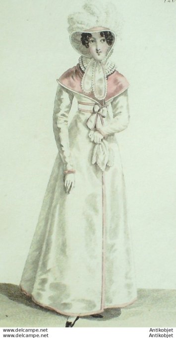 Gravure de mode Costume Parisien 1822 n°2052 Redingote gros de Naples à Pélerine