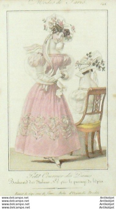 Gravure Mode Courrier des Dames 1826 #  544 (eau forte old Fashion plate)
