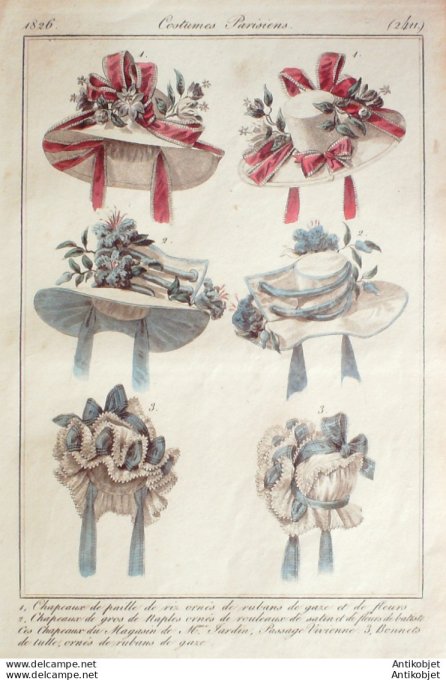 Costume Parisien 1826 # 2411 Chapeaux de paille de riz & gaze