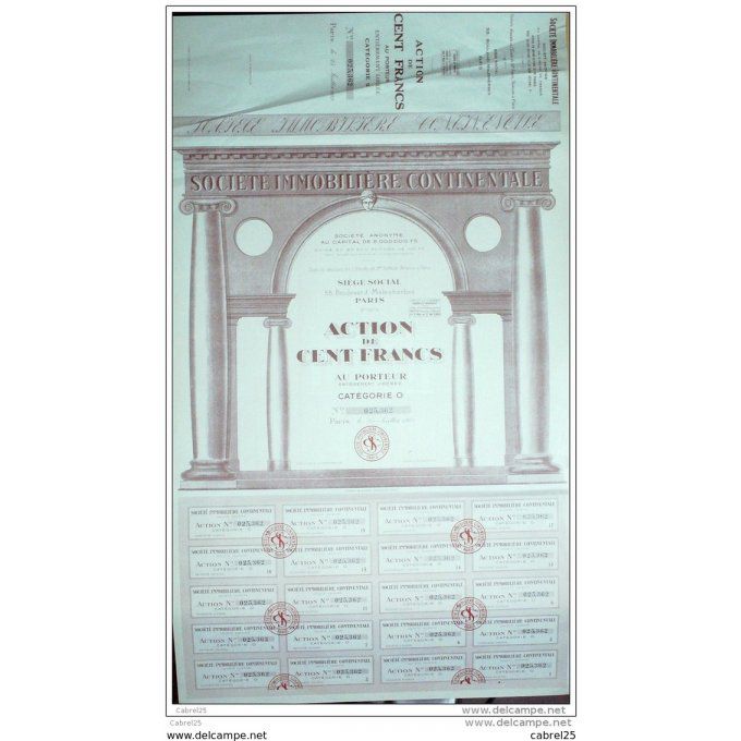 SOCIETE IMMOBILIERE CONTINENTALE-ACTION-100 FR-1929