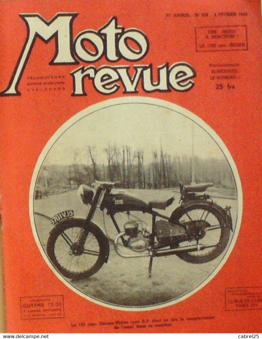 Moto Revue 1949 n° 936 Sidecar Indian 340B 344 vélomoteur R3 Gnome Rhone 125cmc