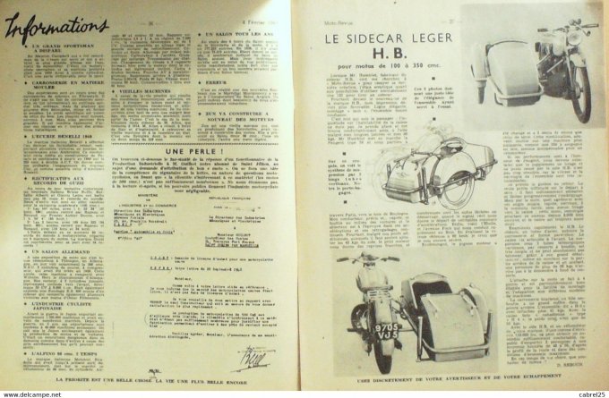 Moto Revue 1949 n° 936 Sidecar Indian 340B 344 vélomoteur R3 Gnome Rhone 125cmc