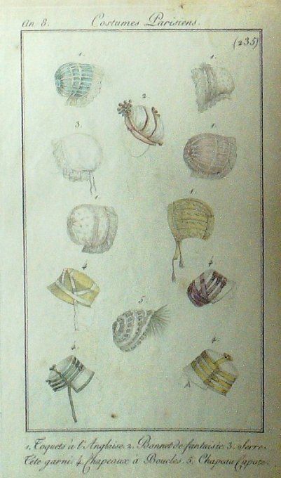 Gravure Mode Costume Parisien 1800 an  8 # 235 (eau forte old Fashion plate