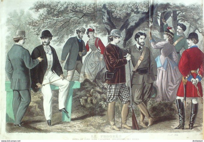 Gravure Mode Le Progres 1864- 8 (Old Fashion plate) Rare La Chasse