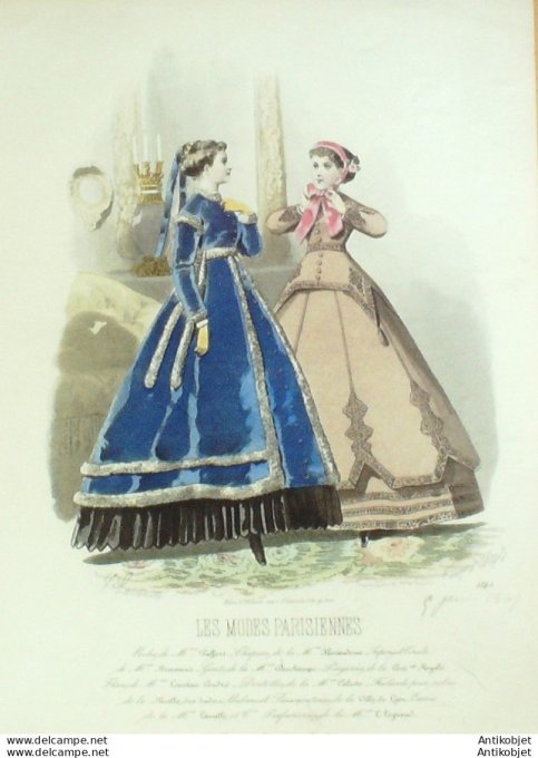 Gravure Les Modes Parisiennes 1865 #1245 Manteaux gros de Turin Maison Pieffort
