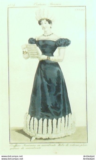 Costume Parisien 1824 # 2221 Robe velours garnie de marabouts