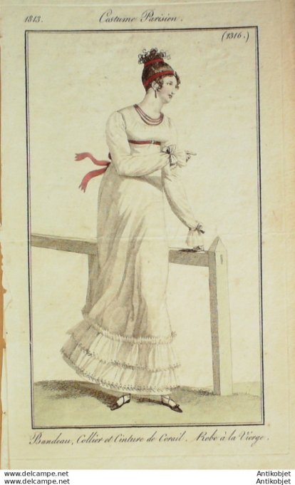 Gravure de mode Costume Parisien 1813 n°1316 Robe à la vierge