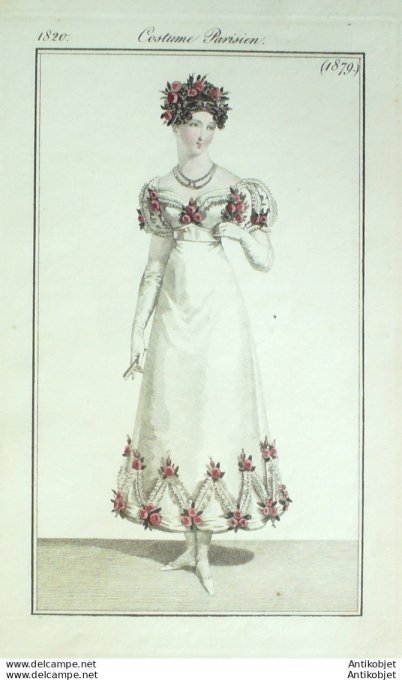 Costume Parisien 1820 # 1879 Robe perkale brodée