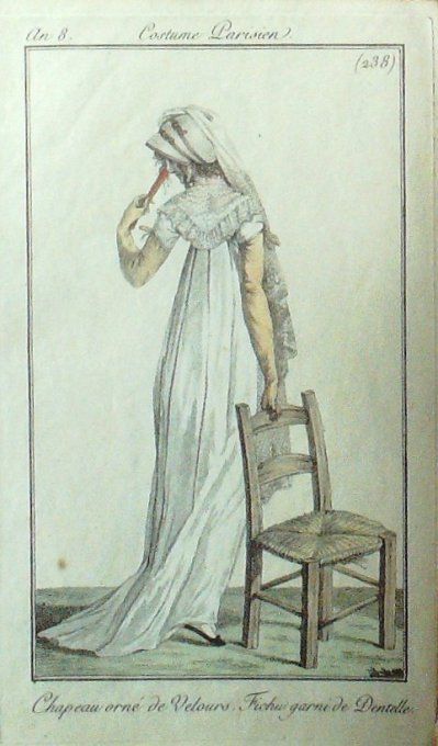 Gravure Mode Costume Parisien 1800 an  8 # 238 (eau forte old Fashion plate