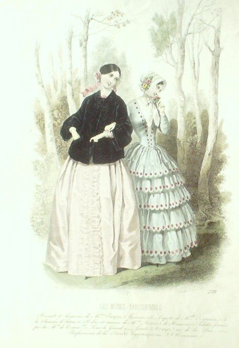Gravure Les Modes Parisiennes 1847 # 238 Robes dentelle Maison Marie