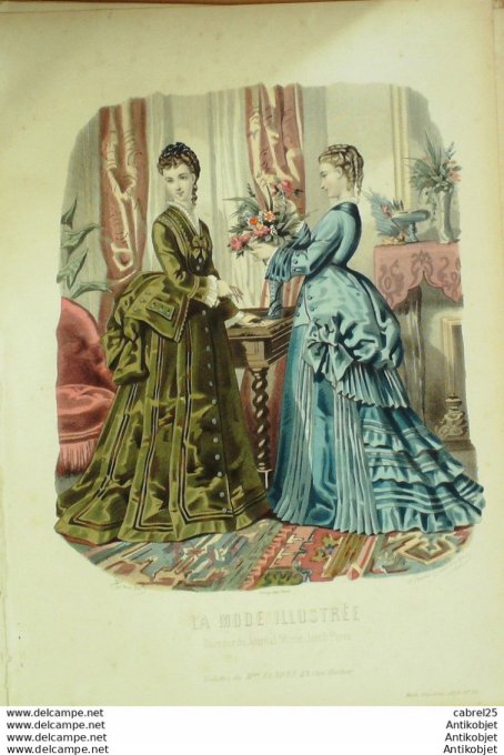 Gravure de mode La Mode illustrée 1873 n°38 (Maison Fladry)